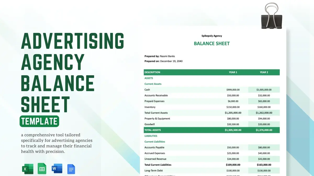 Advertising Agency Balance Google Sheet Template