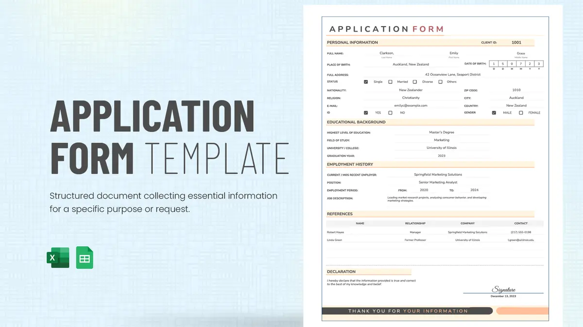 Application Form Google Sheet Template