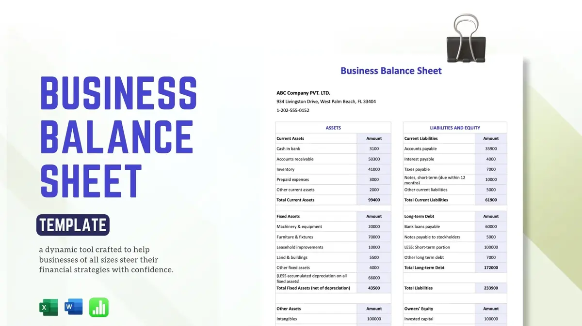 Business Balance Google Sheet Template
