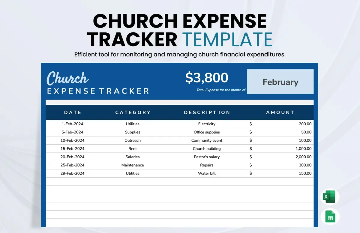 Church Expense Tracker Google Sheet Template