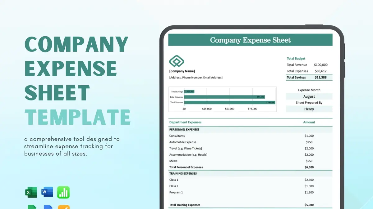 Company Expense Google Sheet Template