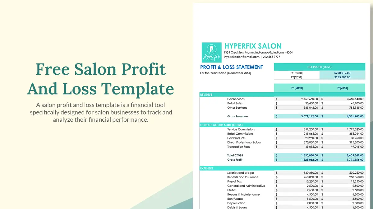 Free Salon Profit And Loss Google Sheet Template