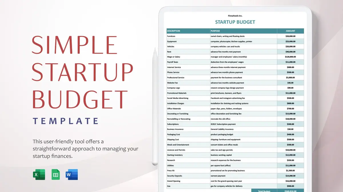 Simple Startup Budget Google Sheet Template