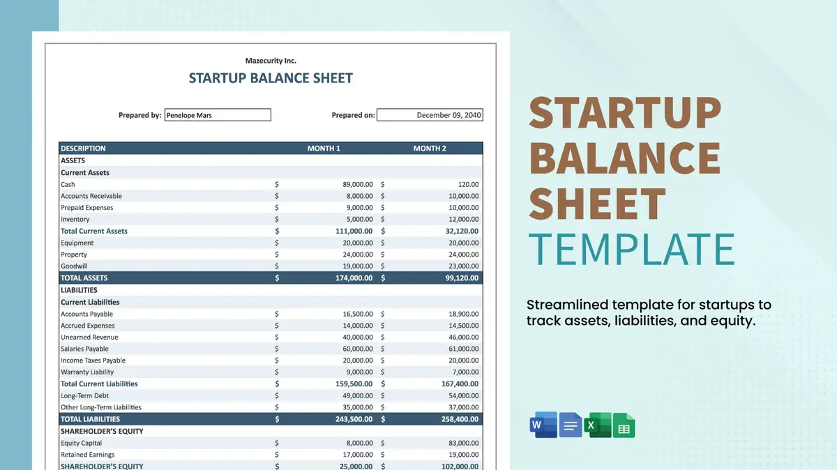 Startup Balance Google Sheet Template