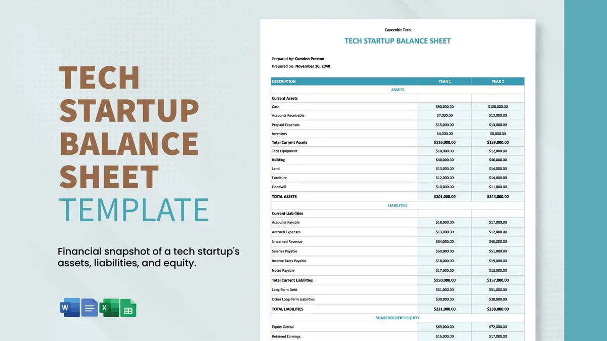 Tech Startup Balance Google Sheet Template