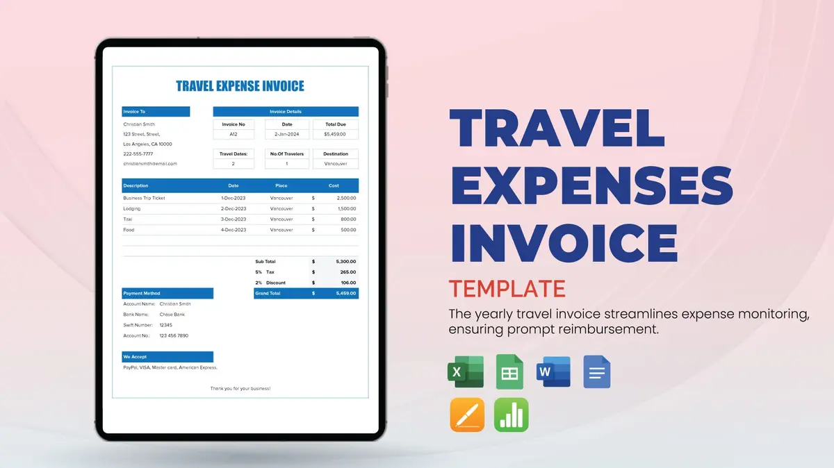 Travel Expense Invoice Google Sheet Template