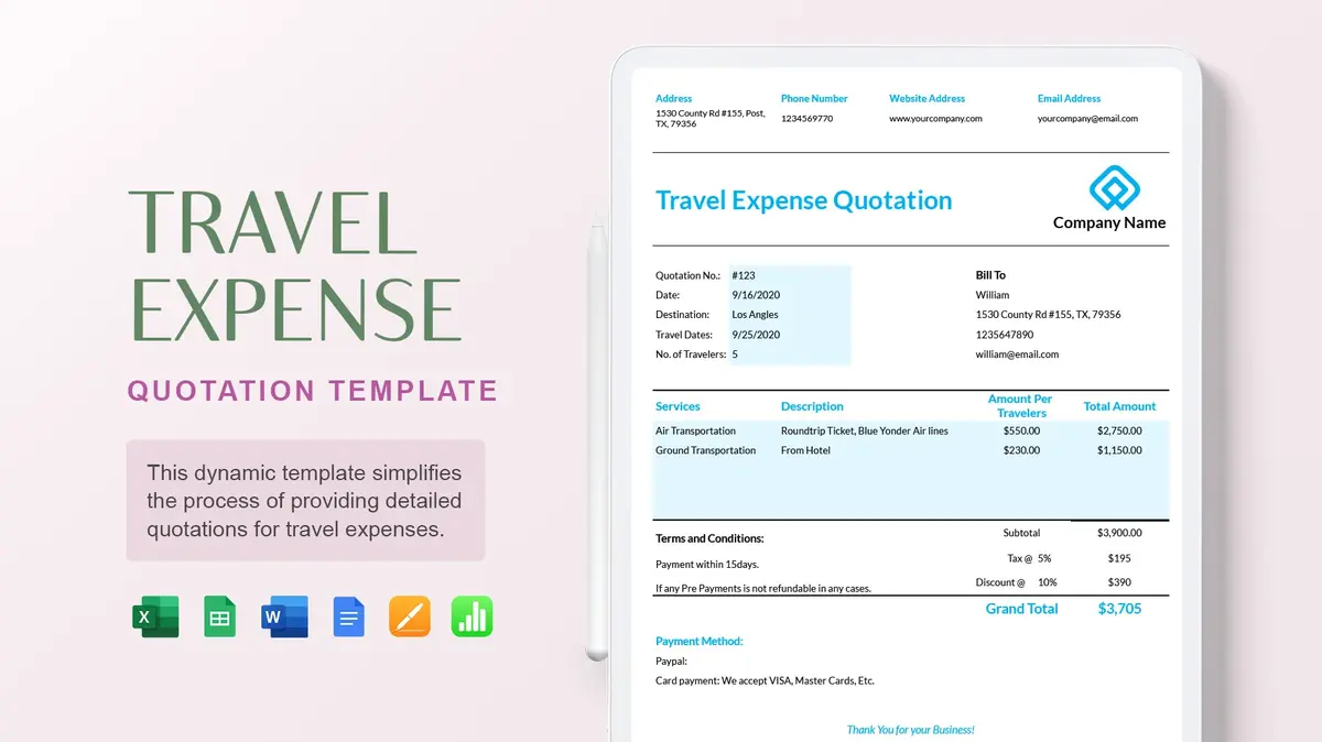 Travel Expense Quotation Google Sheet Template
