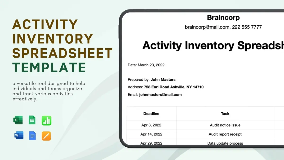 Activity Inventory Google Spreadsheet Template