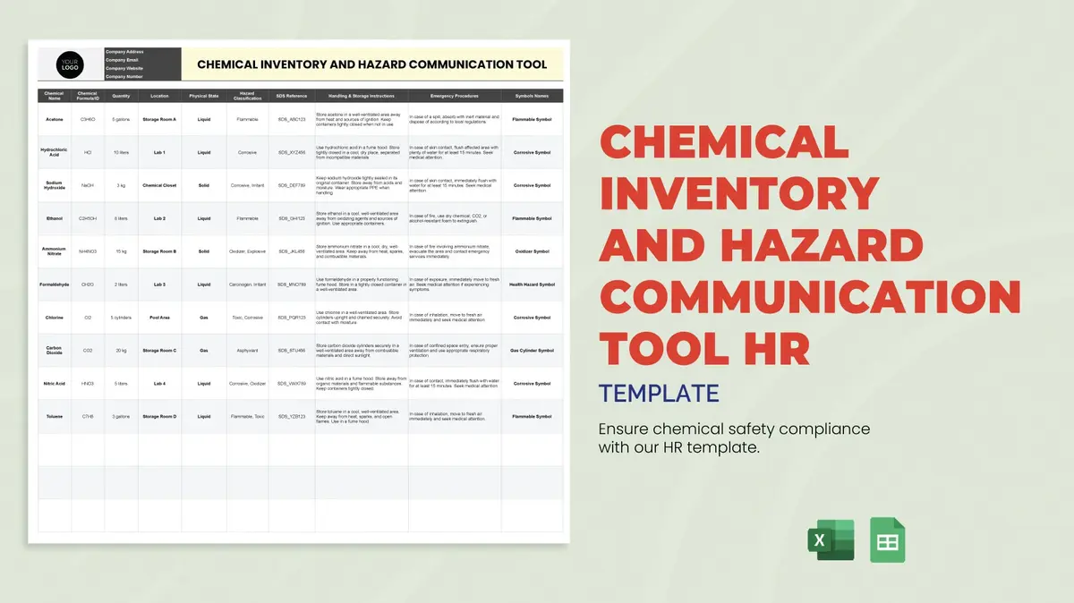 Chemical Inventory and Hazard Communication Tool HR Google Sheet Template