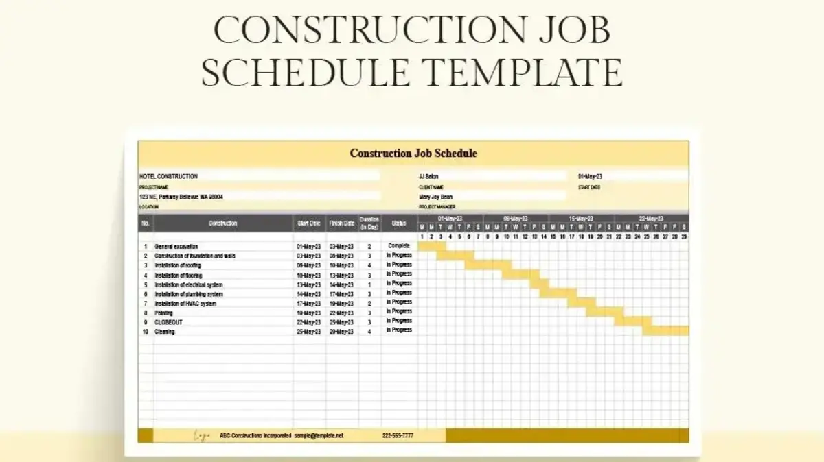 Construction Job Schedule Google Sheet Template