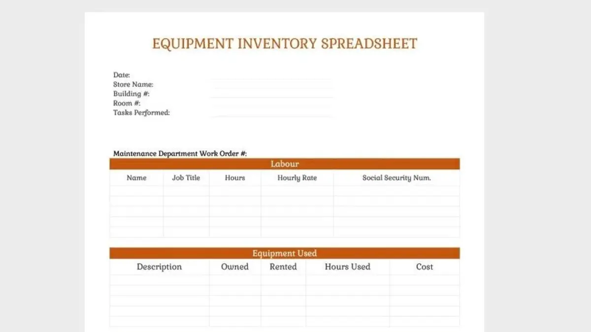 Equipment Inventory Google Spreadsheet Template