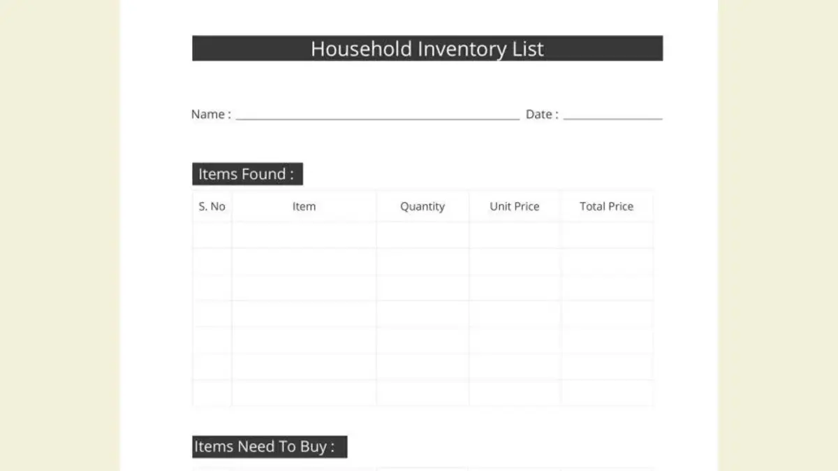 Household Inventory Google Sheet Template