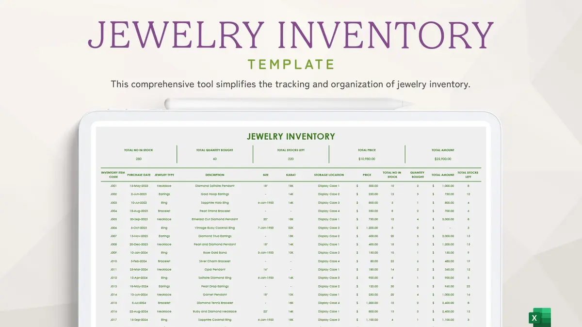 Jewelry Inventory Google Sheet Template