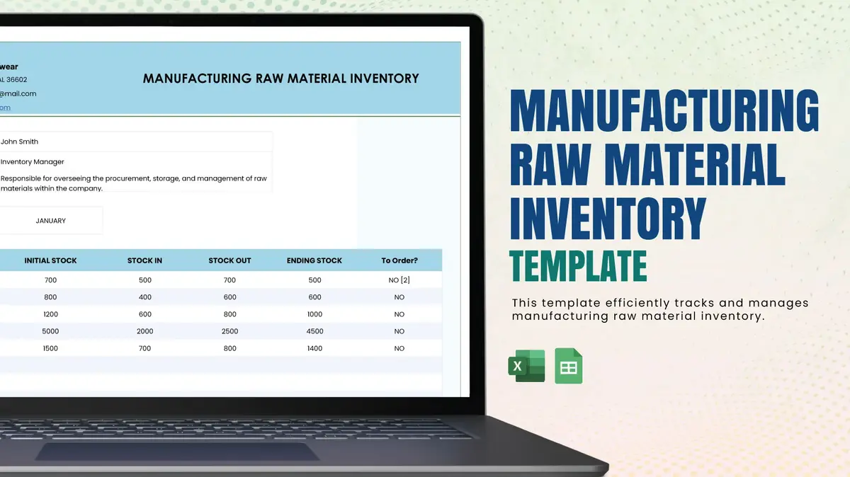 Manufacturing Raw Material Inventory Google Sheet Template