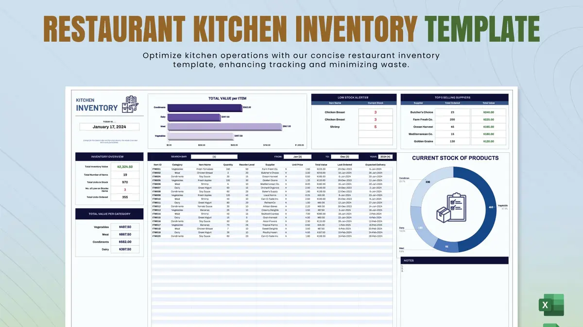 Restaurant Kitchen Inventory Google Sheet Template