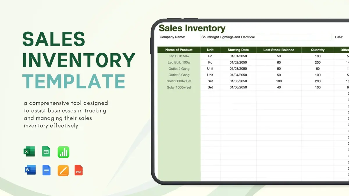 Sales Inventory Google Sheet Template