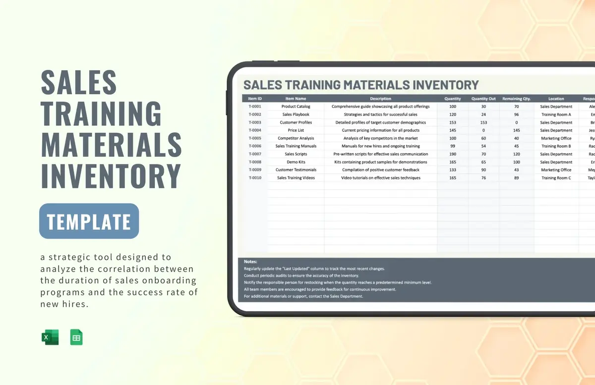 Sales Training Materials Inventory Google Sheet Template