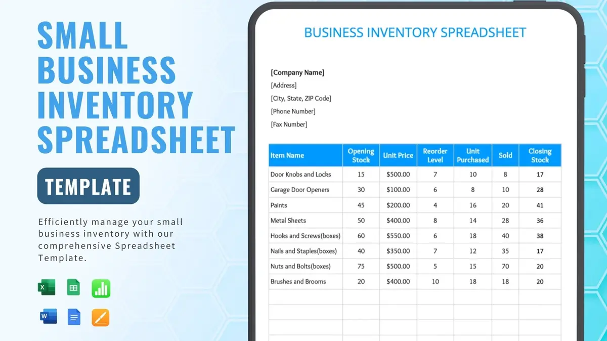 Small Business Inventory Google Spreadsheet Template