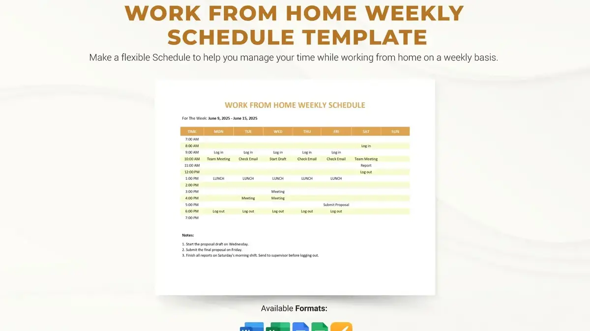 Work From Home Weekly Schedule Google Sheet Template